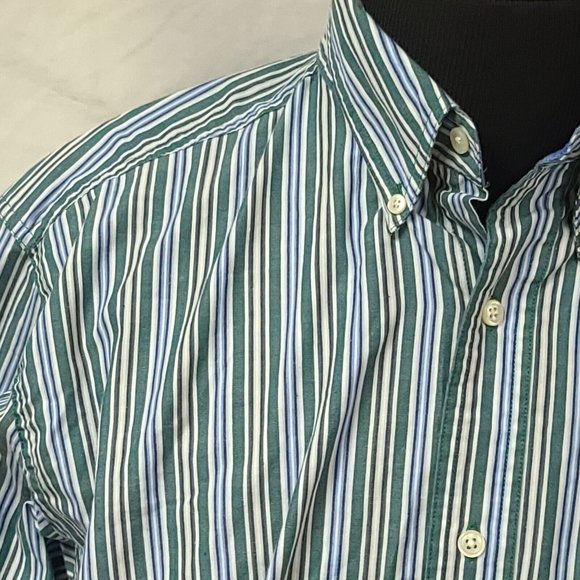 Chaps Easy Care Mens XXL Green Stripe Long Sleeve Button Up Shirt - Picture 3 of 9